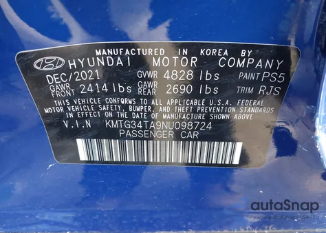 2022 Genesis G70 2.0T Awd z USA, uszkodzony, nr VIN KMTG34TA9NU098724